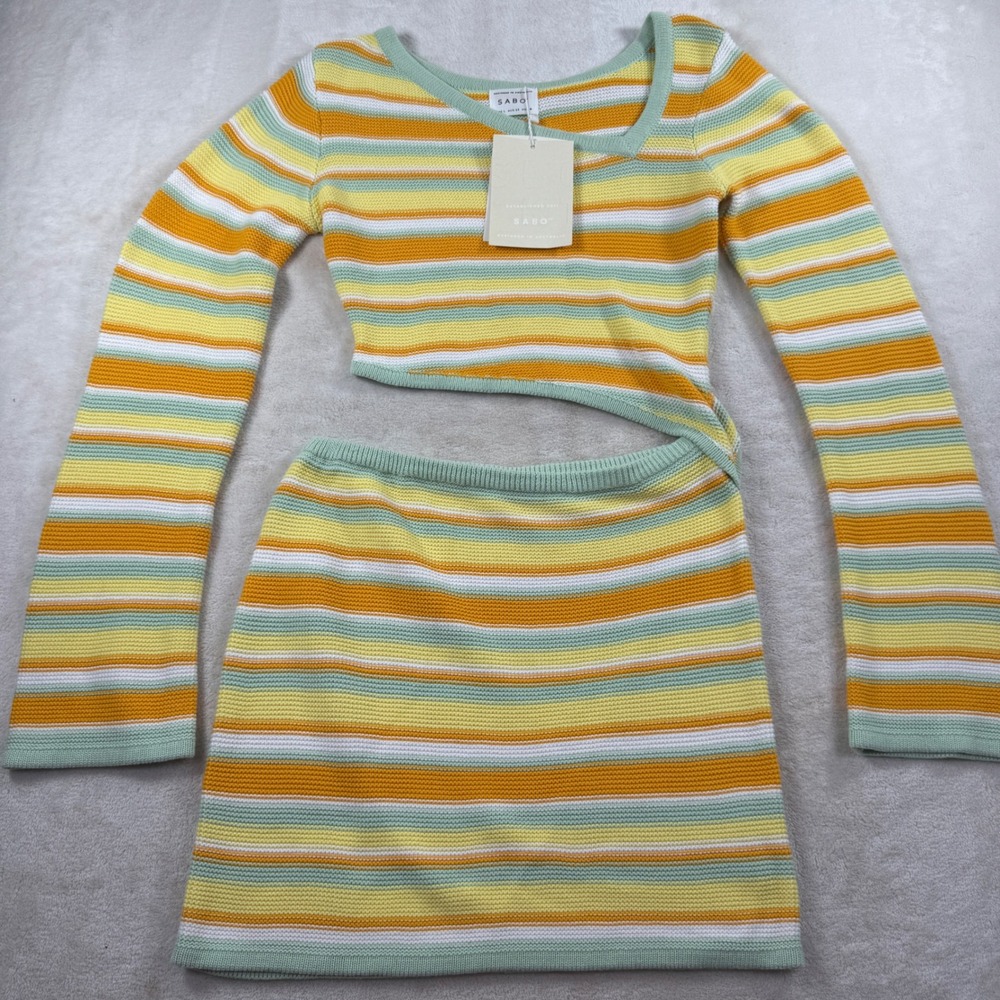 Sabo Skirt Womens Striped Knit Cutout Mini Dress Long Sleeve Multi Color Size L